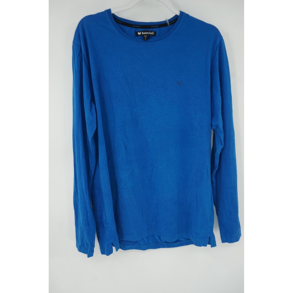 Buttercloth Shirt Mens Large Blue Long Sleeve Icy Cotton Crewneck Stretch Tee